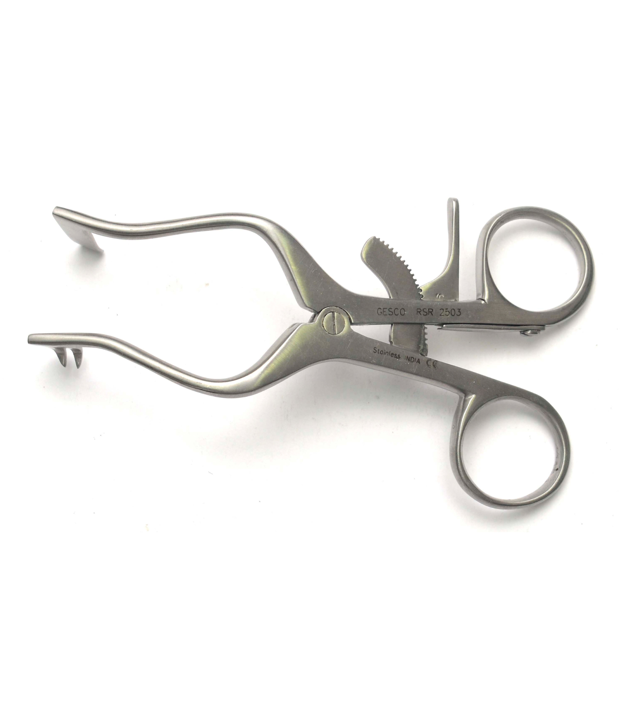 Mastoid Plester self retaining retractor 2 prongs left solid blade right 11CM